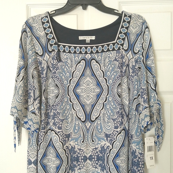 Sandra Darren Dresses & Skirts - New Sandra Darren women's square neck, tie sleeve, paisley floral dress size 1X